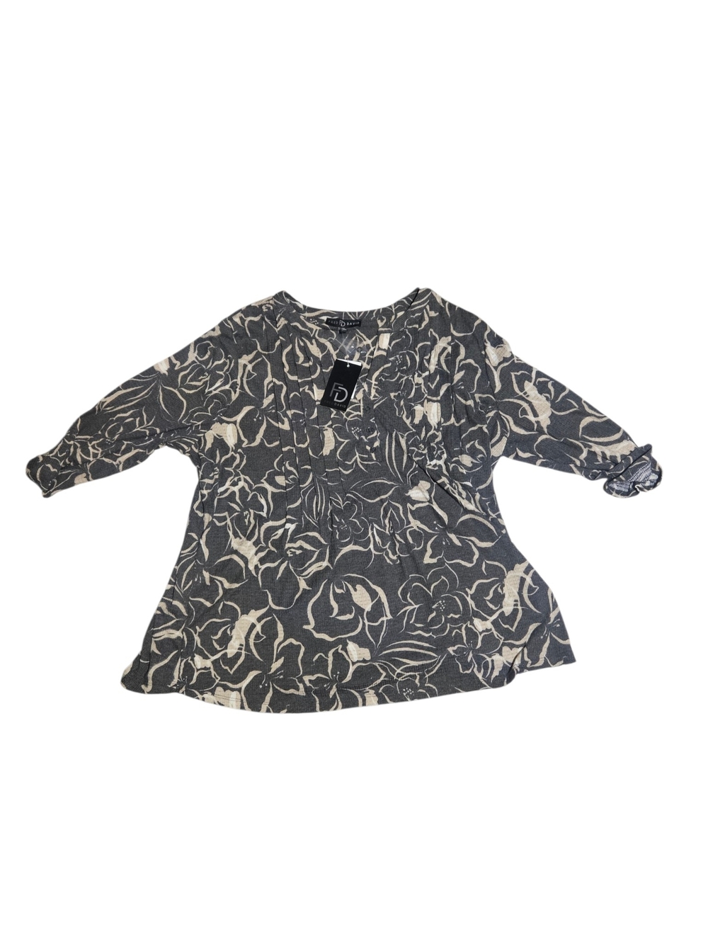 Fred David Black & Cream Floral Pintuck Blouse